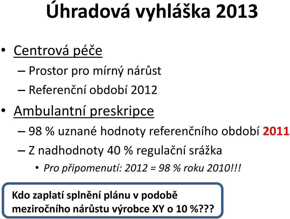 2011 Z nadhodnoty 40 % regulační srážka Pro připomenutí: 2012 = 98 % roku