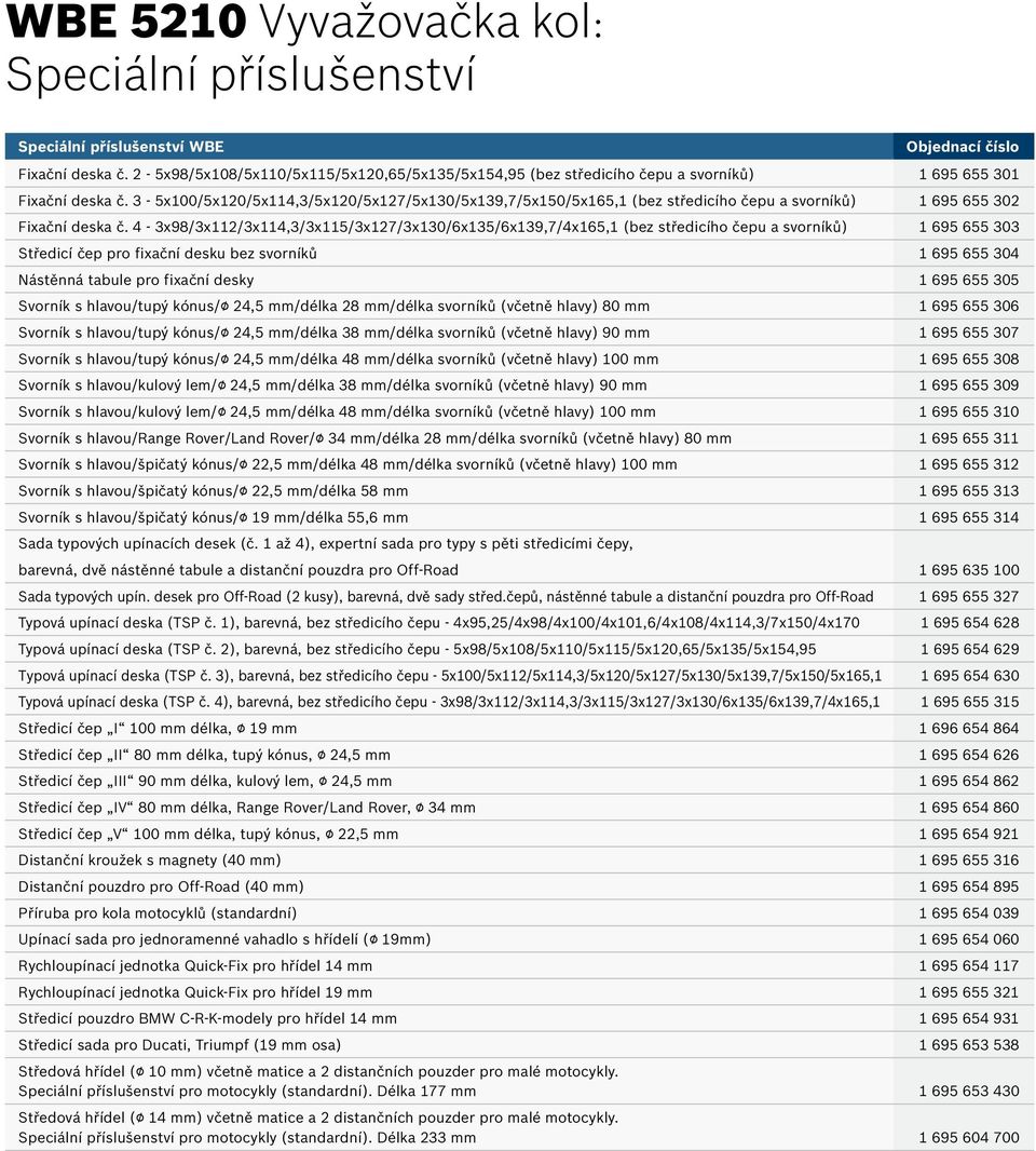 3-5x100/5x120/5x114,3/5x120/5x127/5x130/5x139,7/5x150/5x165,1 (bez středicího čepu a svorníků) 1 695 655 302 Fixační deska č.