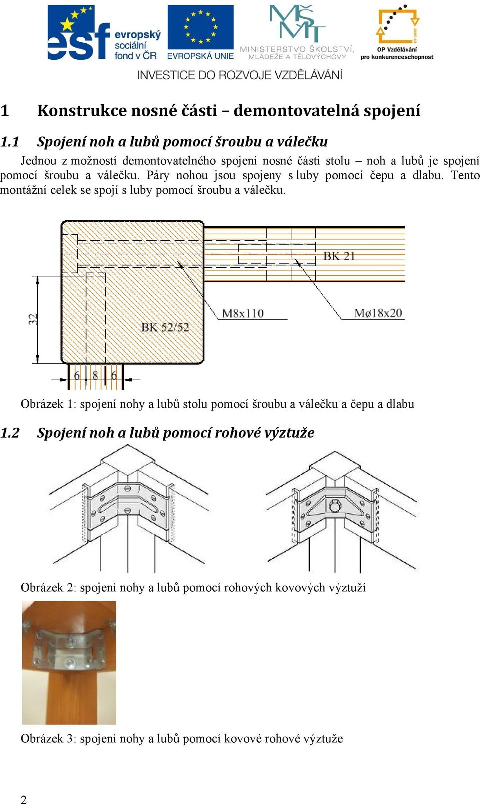 šroubu a válečku. Páry nohou jsou spojeny sluby pomocí čepu a dlabu. Tento montážní celek se spojí s luby pomocí šroubu a válečku.