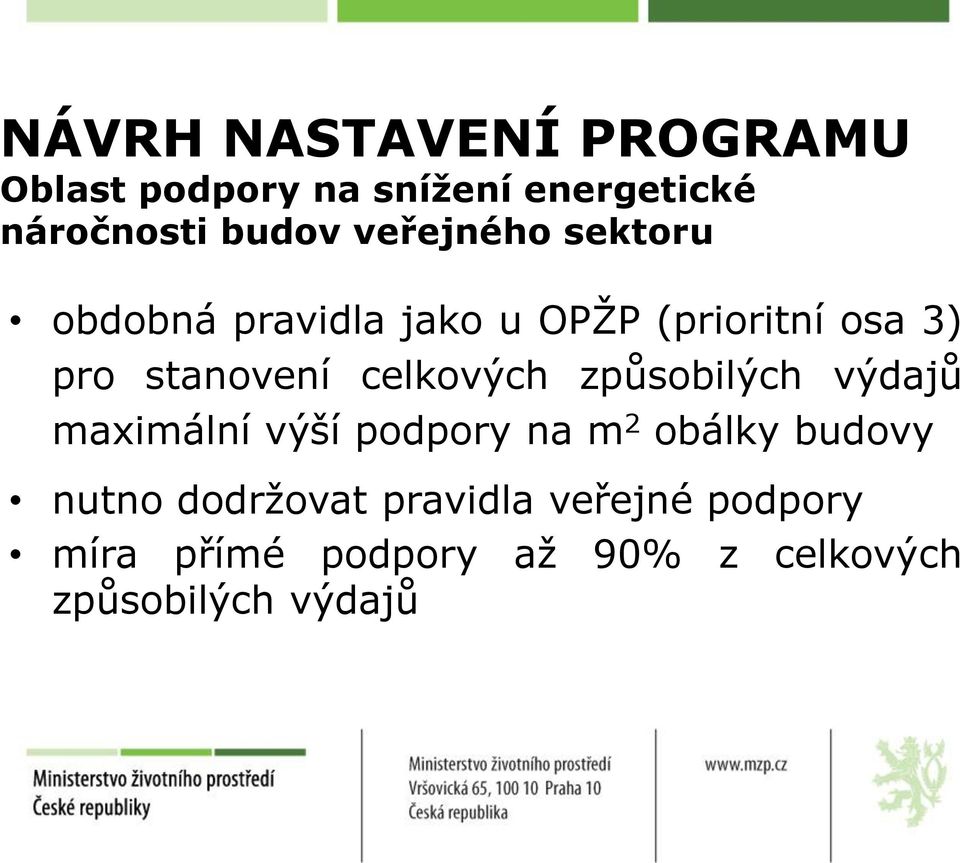 celkových způsobilých výdajů maximální výší podpory na m 2 obálky budovy nutno