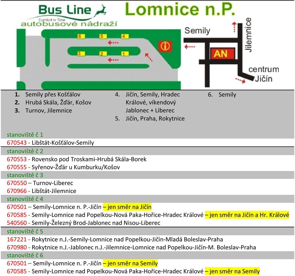 Libštát-Jilemnice 670501 Semily-Lomnice n. P.-Jičín jen směr na Jičín 670585 - Semily-Lomnice nad Popelkou-Nová Paka-Hořice-Hradec Králové jen směr na Jičín a Hr.