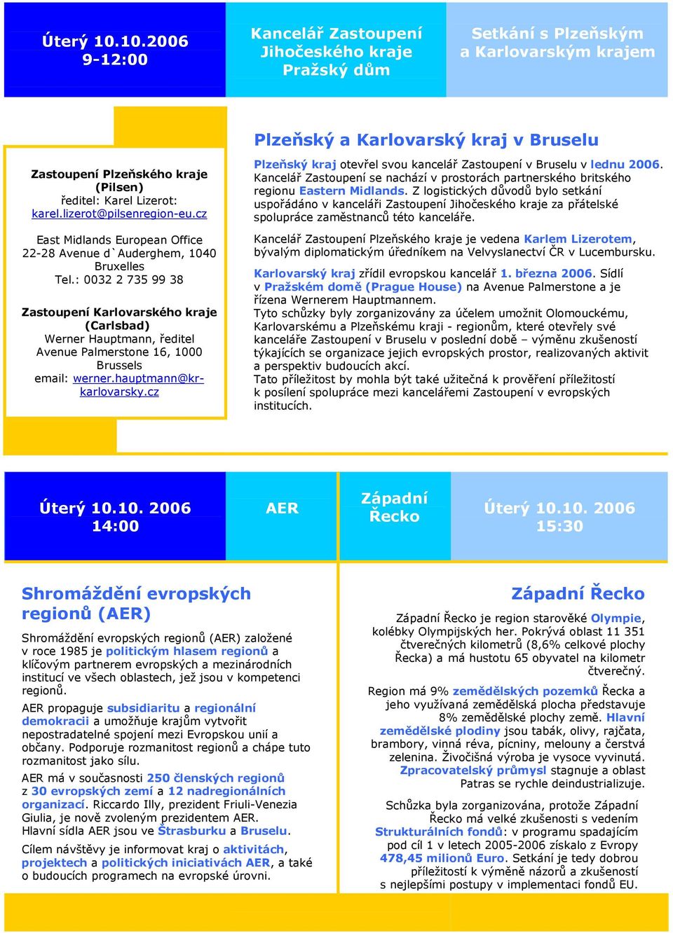 Lizerot: karel.lizerot@pilsenregion-eu.cz East Midlands European Office 22-28 Avenue d`auderghem, 1040 Bruxelles Tel.
