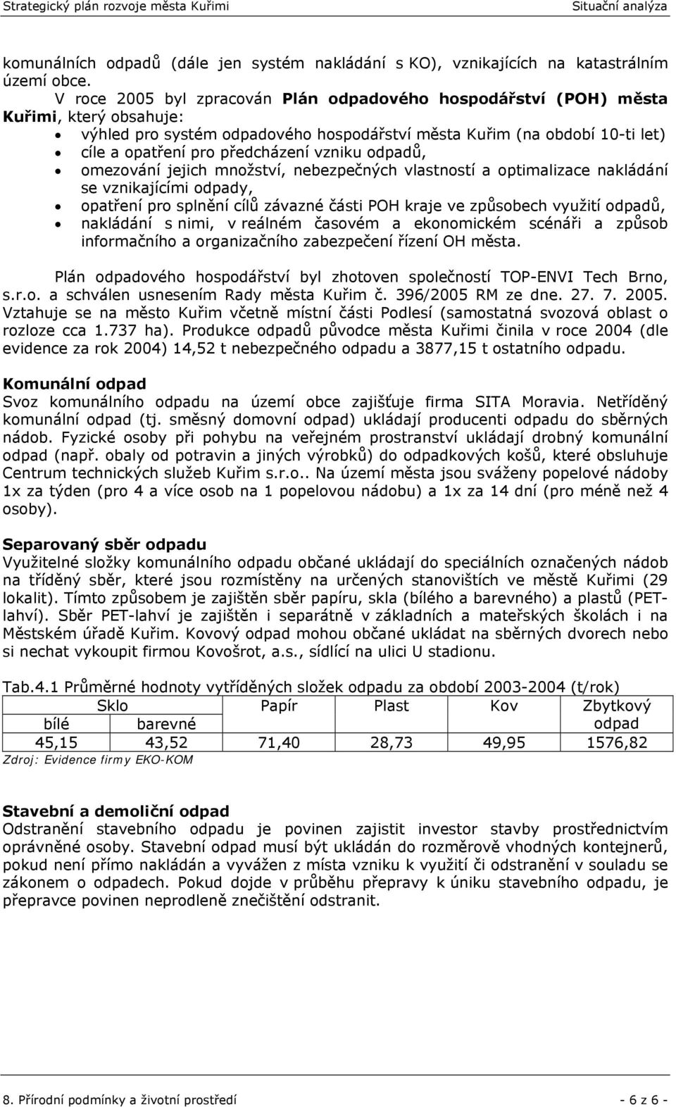vzniku odpadů, omezování jejich množství, nebezpečných vlastností a optimalizace nakládání se vznikajícími odpady, opatření pro splnění cílů závazné části POH kraje ve způsobech využití odpadů,