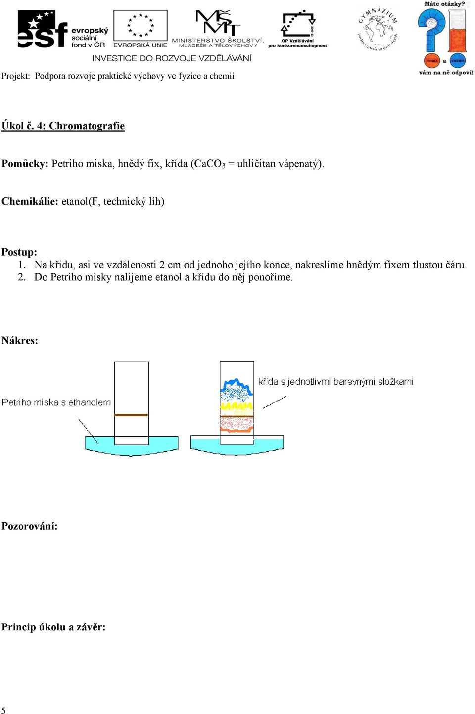 vápenatý). Chemikálie: etanol(f, technický líh) Postup: 1.