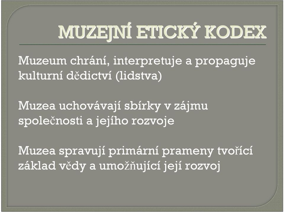 sbírky v zájmu společnosti a jejího rozvoje Muzea
