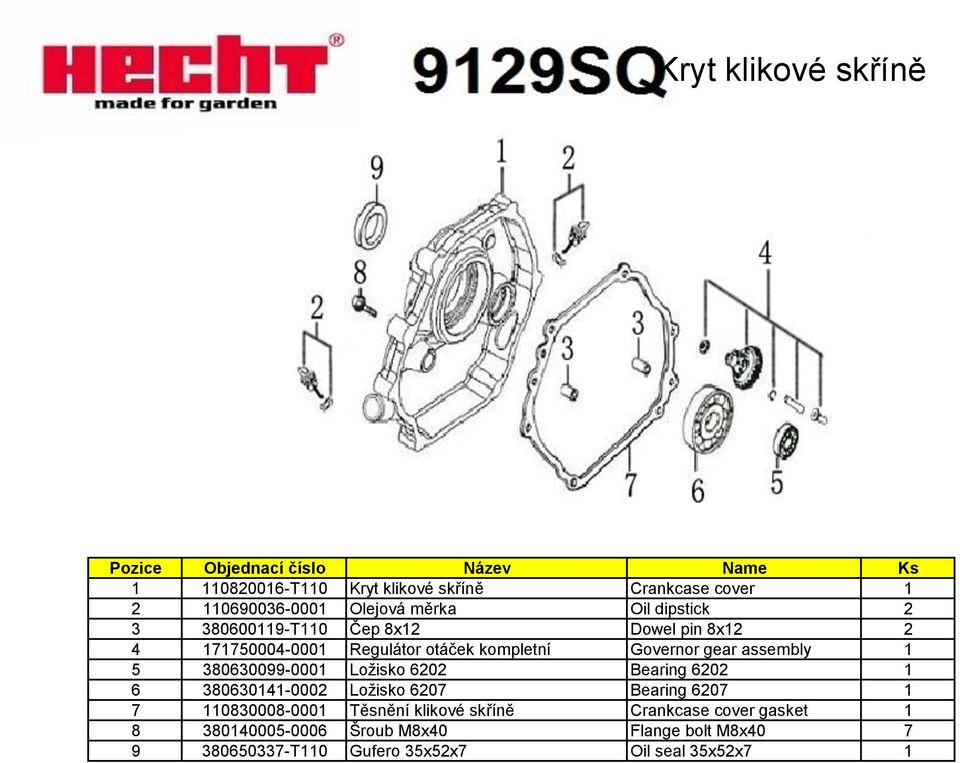 380630099-0001 Ložisko 6202 Bearing 6202 1 6 380630141-0002 Ložisko 6207 Bearing 6207 1 7 110830008-0001 Těsnění klikové