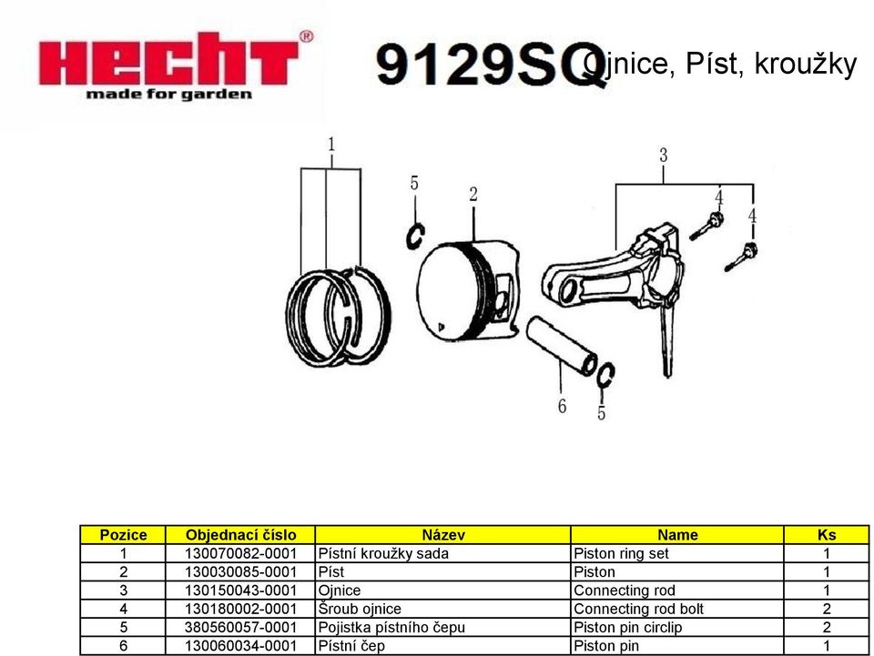 130180002-0001 Šroub ojnice Connecting rod bolt 2 5 380560057-0001 Pojistka
