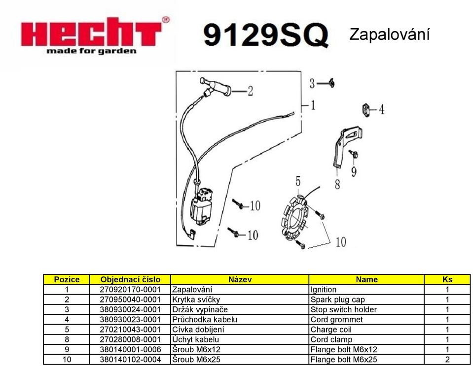 grommet 1 5 270210043-0001 Cívka dobíjení Charge coil 1 8 270280008-0001 Úchyt kabelu Cord clamp