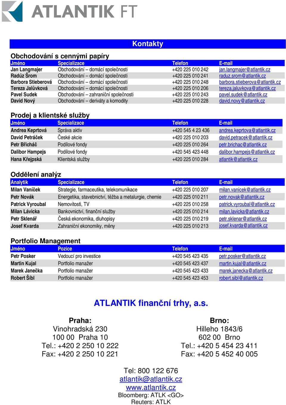 cz Tereza Jalůvková Obchodování domácí společnosti +420 225 010 206 tereza.jaluvkova@atlantik.cz Pavel Sudek Obchodování zahraniční společnosti +420 225 010 243 pavel.sudek@atlantik.
