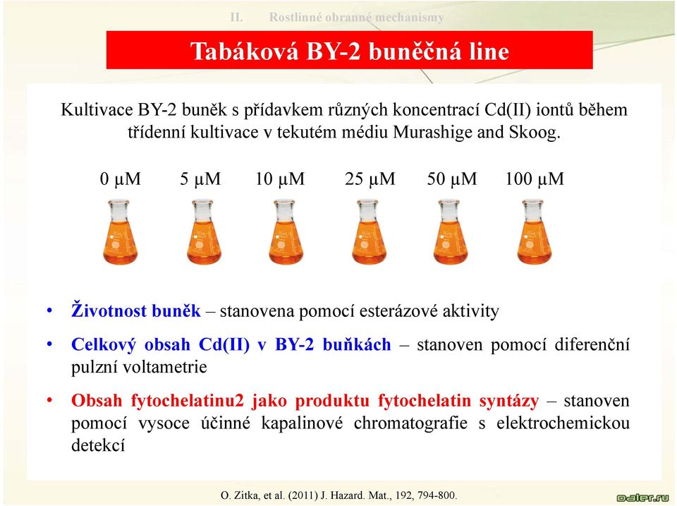 0 µm 5 µm 10 µm 25 µm 50 µm 100 µm Životnost buněk stanovena pomocí esterázové aktivity CelkovýobsahCd(II)vBY-2buňkách stanoven pomocí