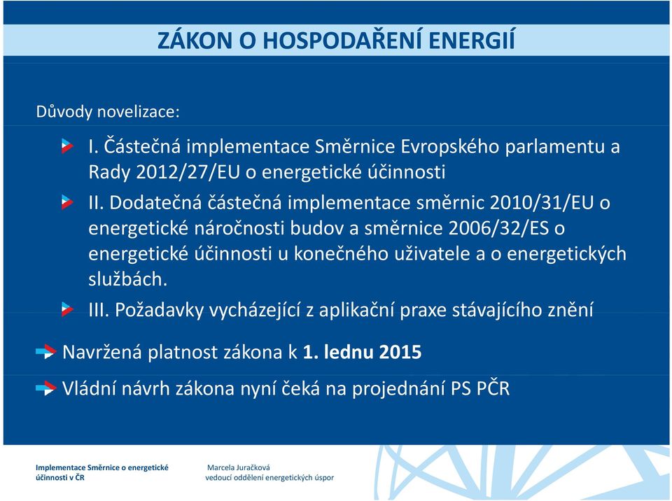 Dodatečná částečná implementace směrnic 2010/31/EU o energetické náročnosti budov a směrnice 2006/32/ES o energetické