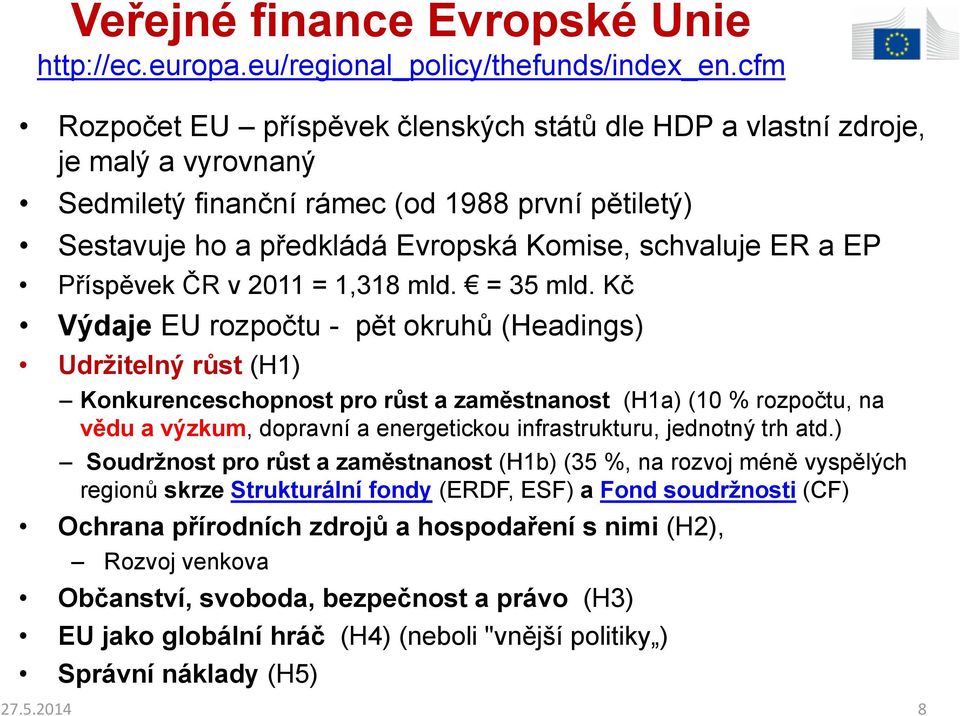 Příspěvek ČR v 2011 = 1,318 mld. = 35 mld.