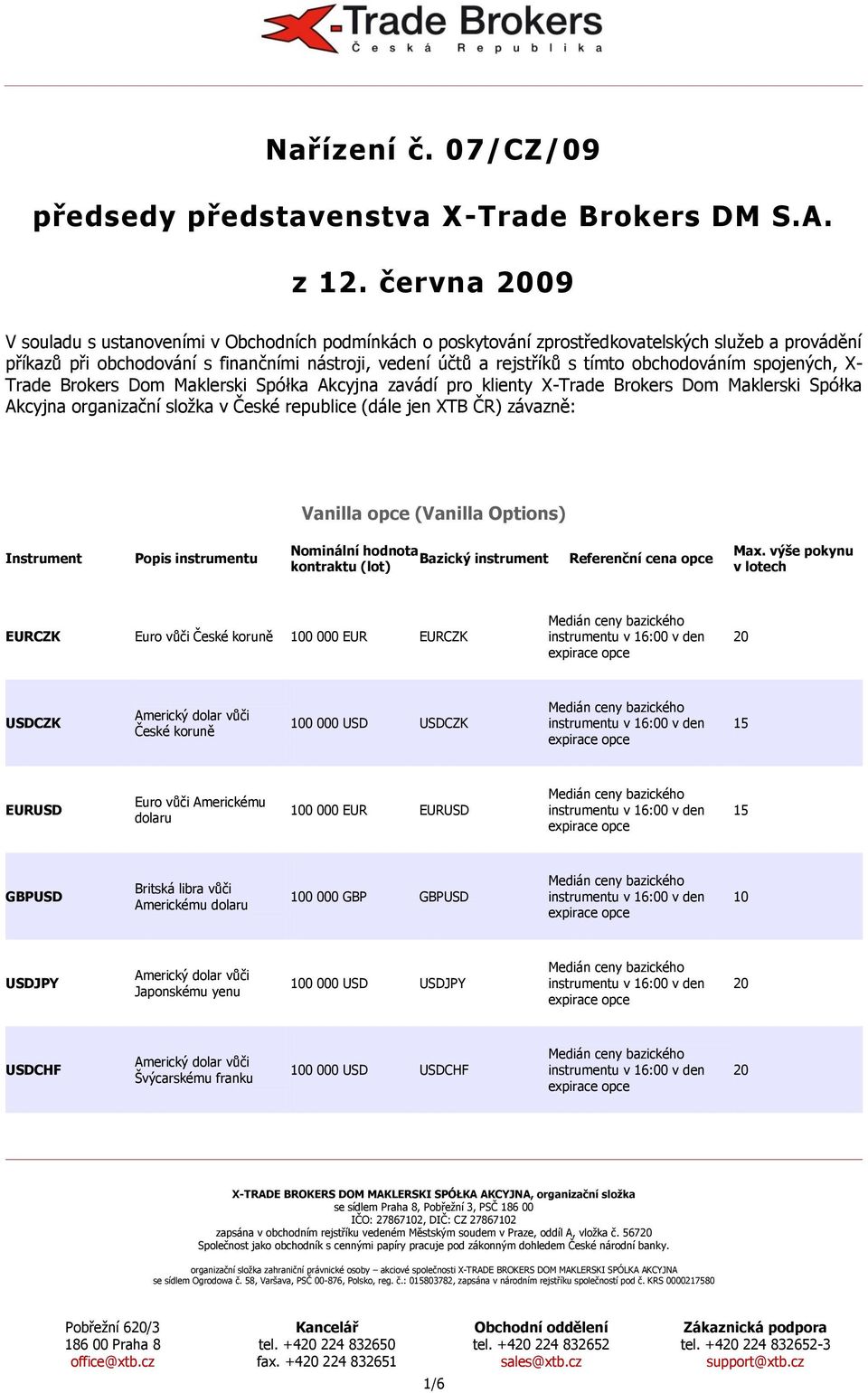 obchodováním spojených, X- Trade Brokers Dom Maklerski Spółka Akcyjna zavádí pro klienty X-Trade Brokers Dom Maklerski Spółka Akcyjna organizační složka v České republice (dále jen XTB ČR) závazně: