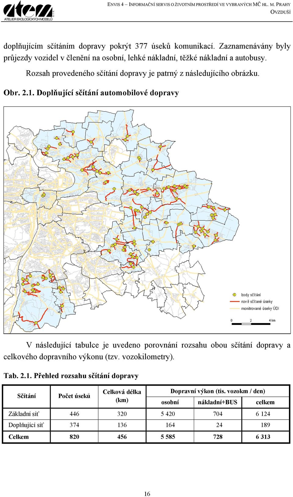 Doplňující sčítání automobilové dopravy V následující tabulce je uvedeno porovnání rozsahu obou sčítání dopravy a celkového dopravního výkonu (tzv. vozokilometry). Tab. 2.1.