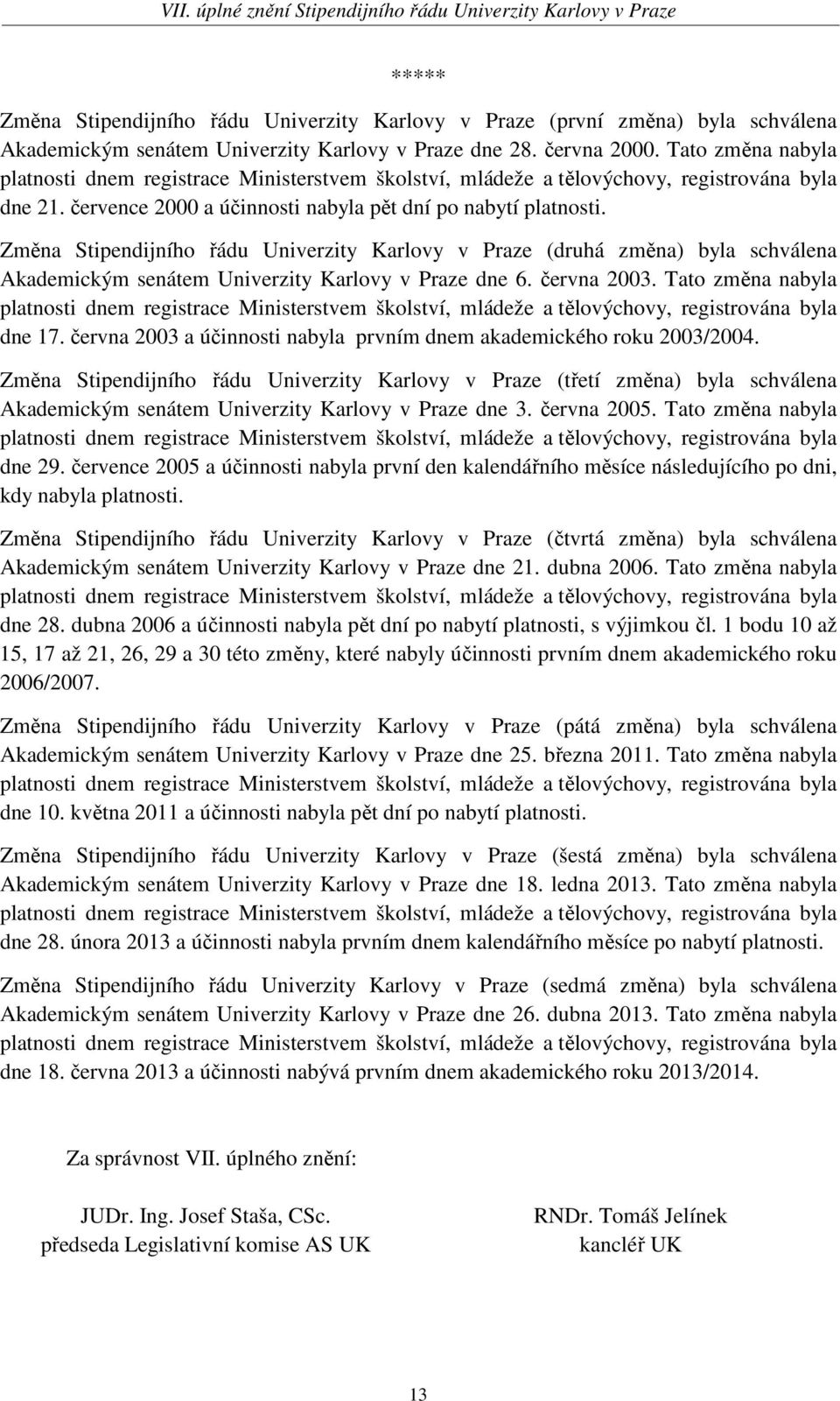 června 2003. Tato změna nabyla dne 17. června 2003 a účinnosti nabyla prvním dnem akademického roku 2003/2004.