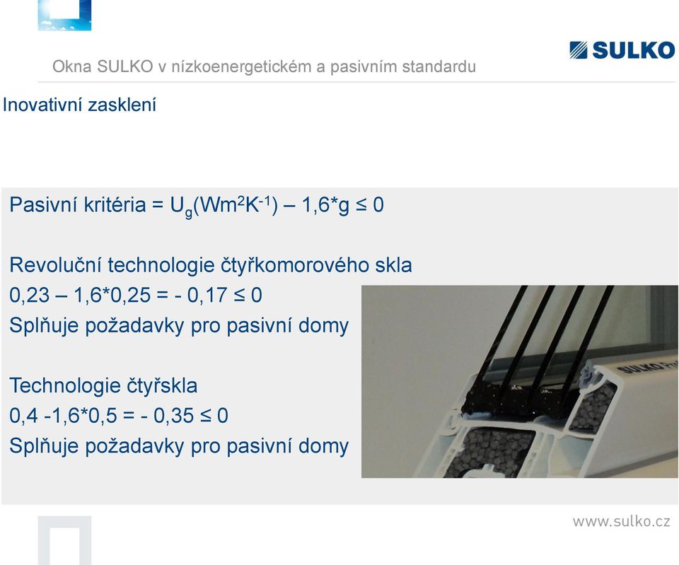 čtyřkomorového skla 0,23 1,6*0,25 = - 0,17 0 Splňuje požadavky pro