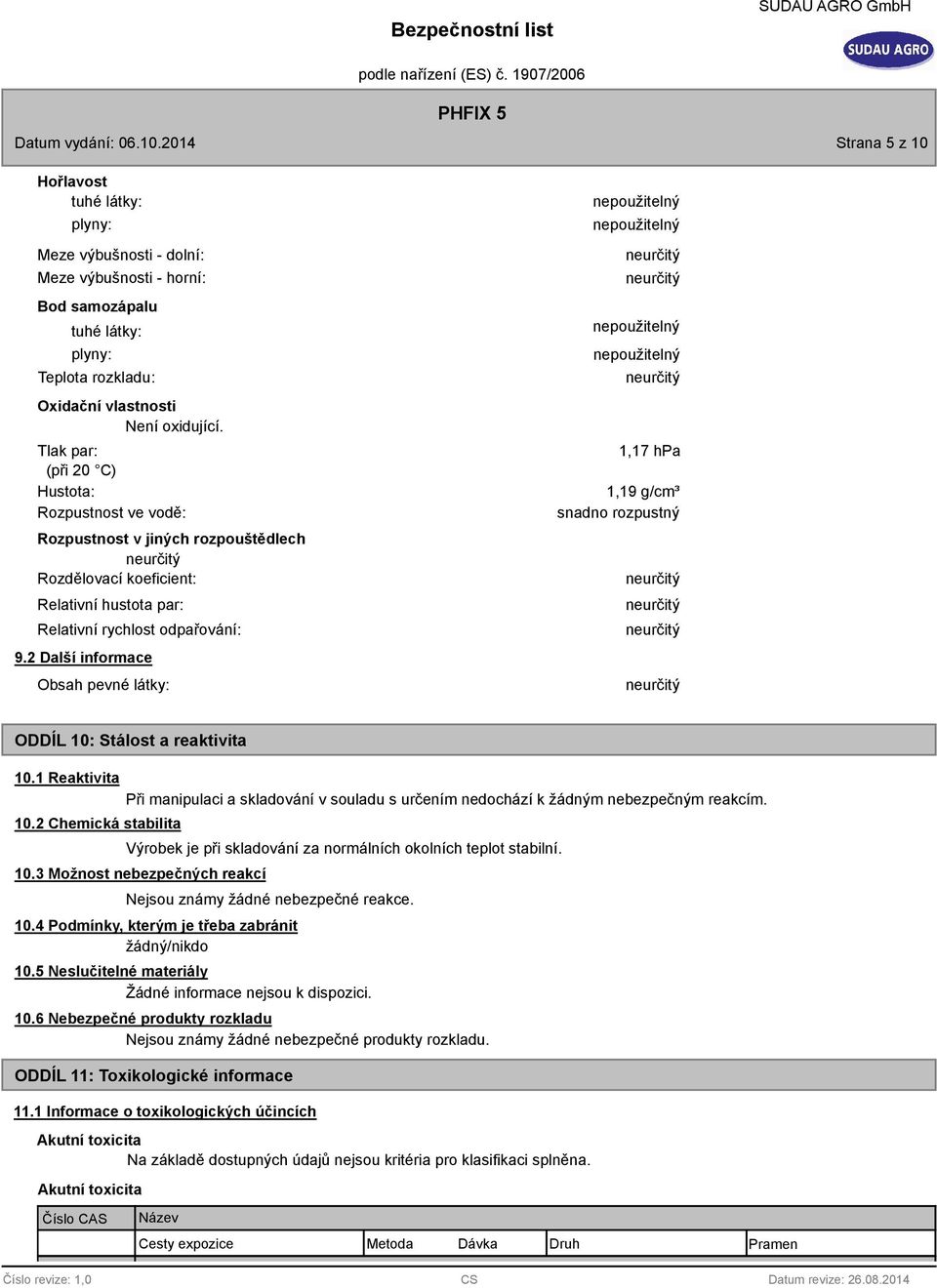 Tlak par: (při 20 C) Hustota: Rozpustnost ve vodě: Rozpustnost v jiných rozpouštědlech Rozdělovací koeficient: Relativní hustota par: Relativní rychlost odpařování: 9.