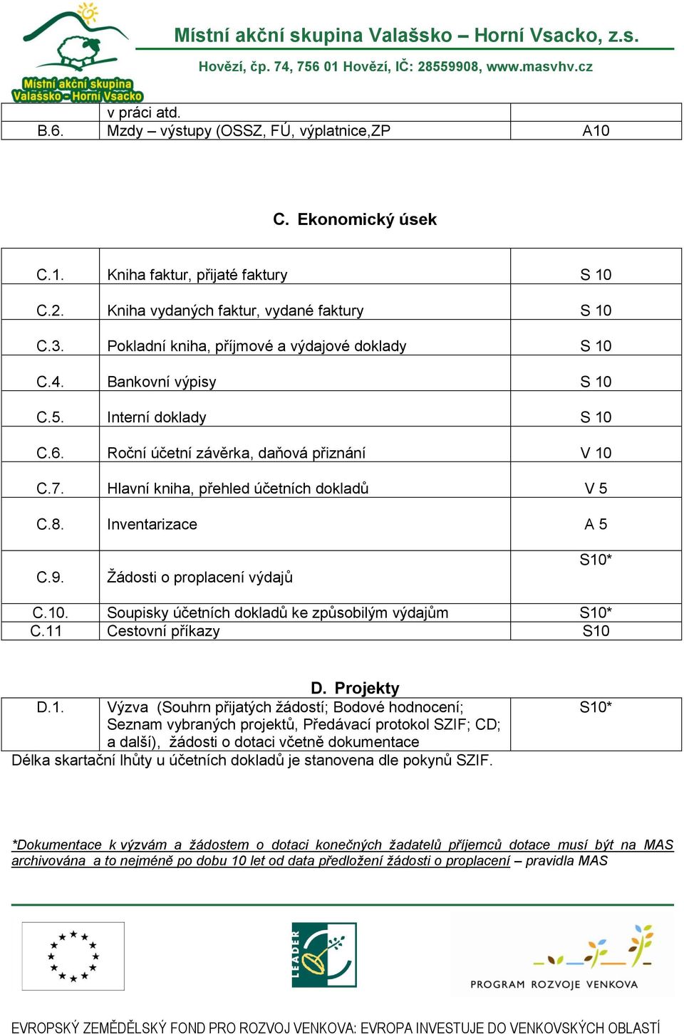 8. Inventarizace A 5 C.9. Žádosti o proplacení výdajů S10