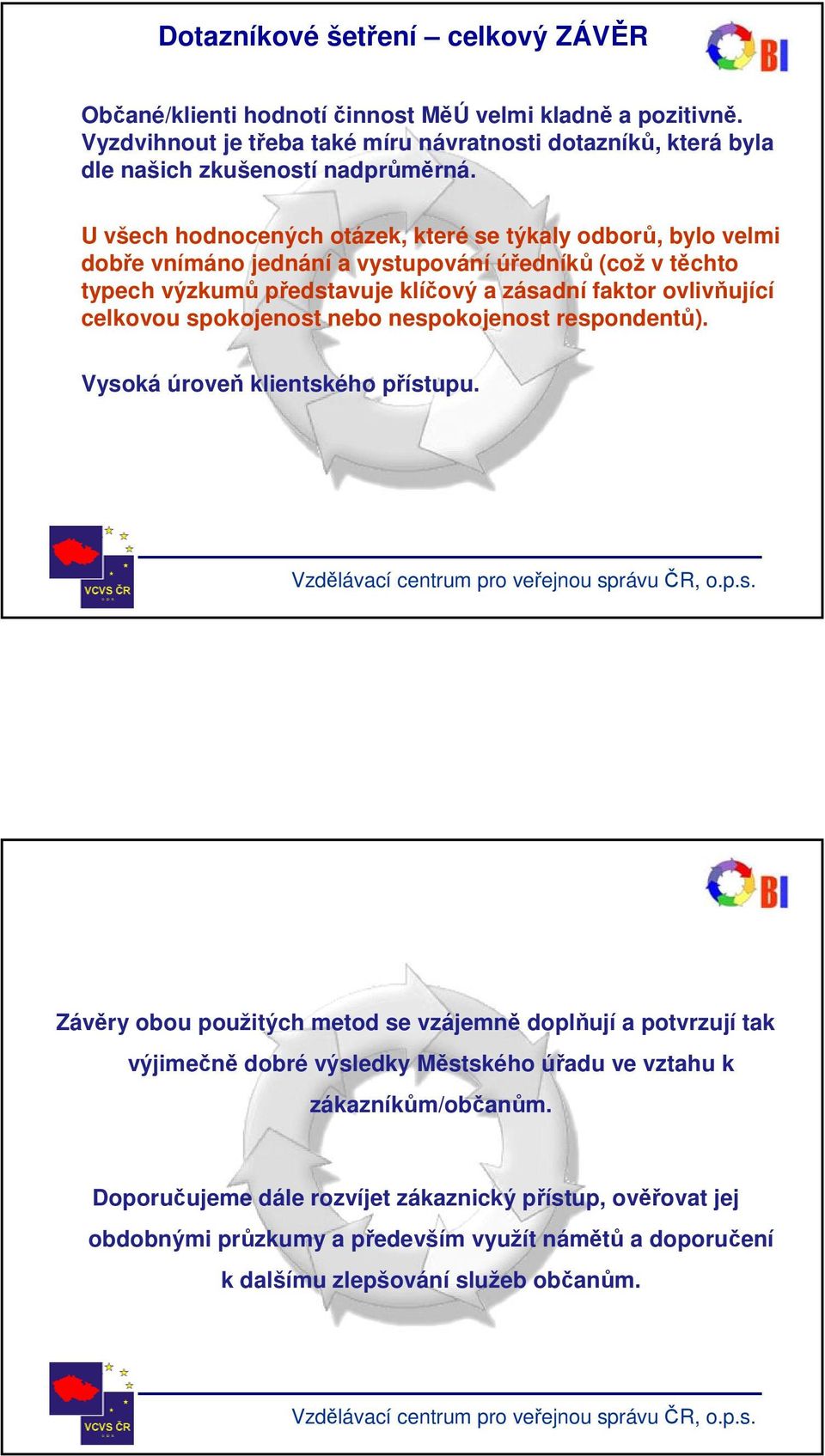 U všech hodnocených otázek, které se týkaly odborů, bylo velmi dobře vnímáno jednání a vystupování úředníků (což v těchto typech výzkumů představuje klíčový a zásadní faktor ovlivňující