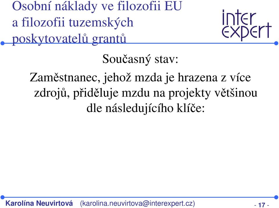 hrazena z více zdrojů, přiděluje mzdu na projekty většinou dle