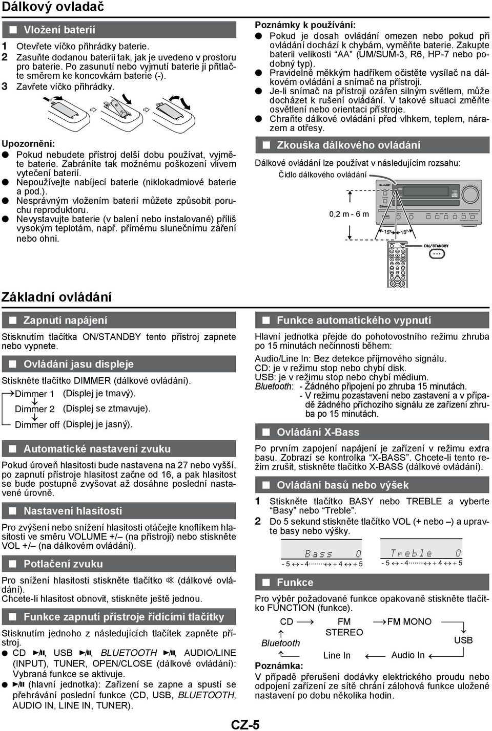 Zabráníte tak možnému poškození vlivem vytečení baterií. Nepoužívejte nabíjecí baterie (niklokadmiové baterie a pod.). Nesprávným vložením baterií můžete způsobit poruchu reproduktoru.