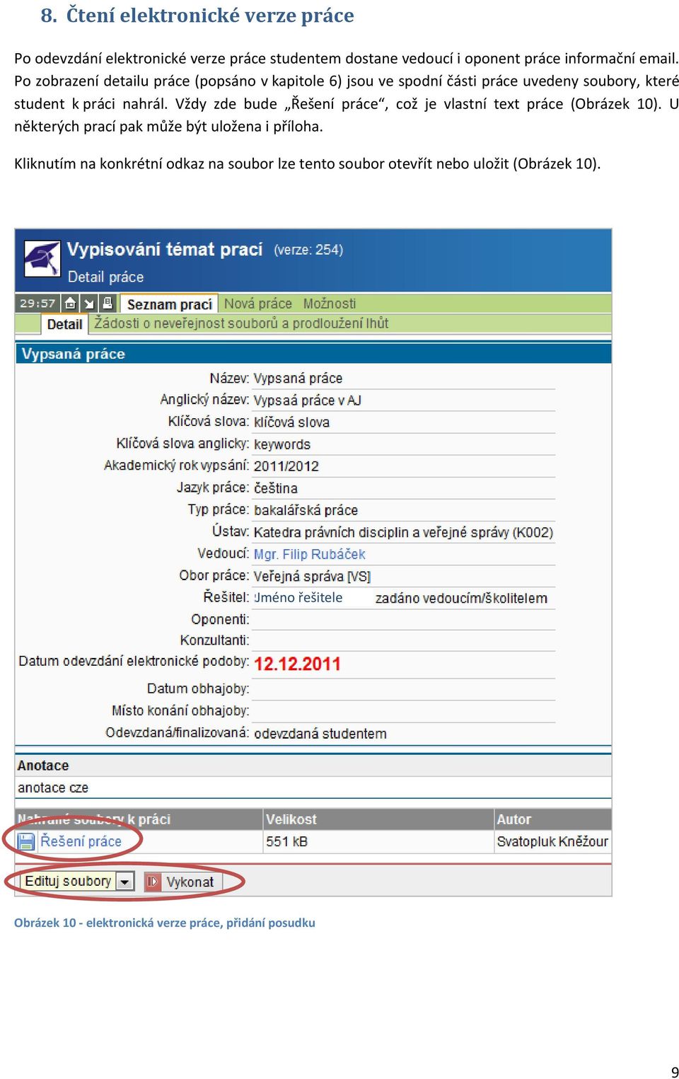 Vždy zde bude Řešení práce, což je vlastní text práce (Obrázek 10). U některých prací pak může být uložena i příloha.