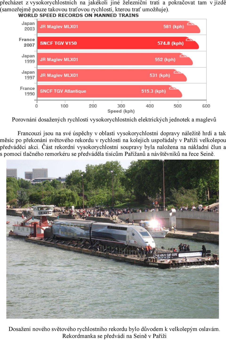 překonání světového rekordu v rychlosti na kolejích uspořádaly v Paříži velkolepou předváděcí akci.