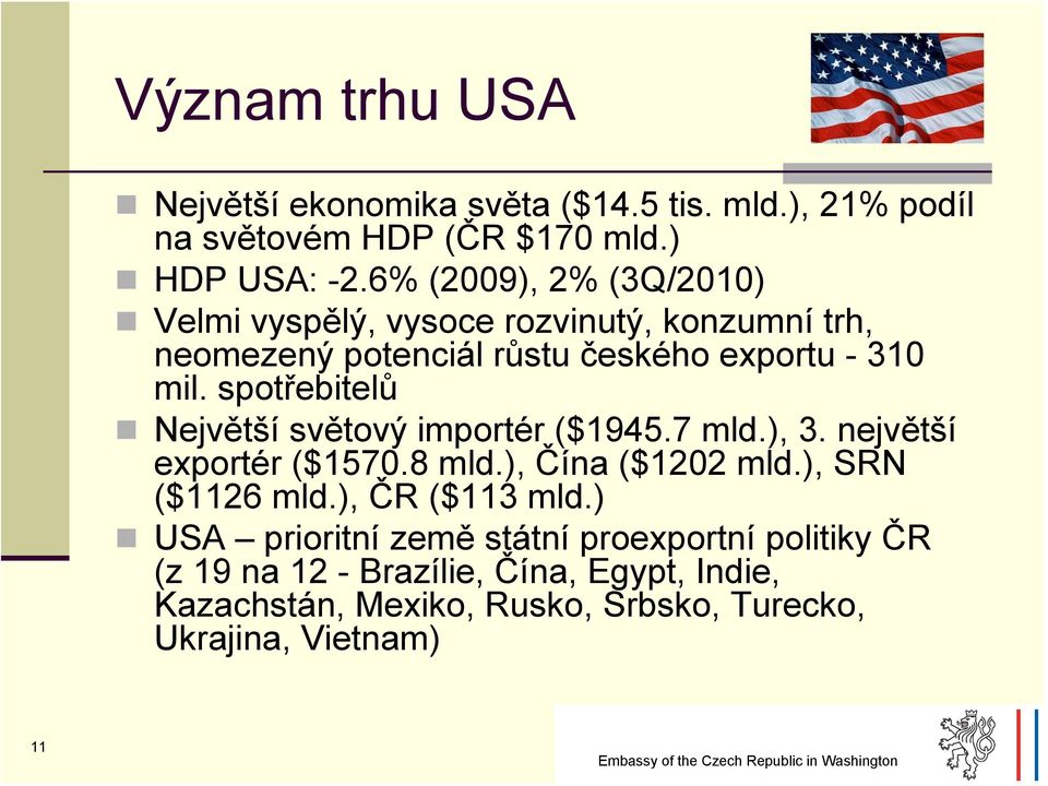 spotřebitelů Největší světový importér ($1945.7 mld.), 3. největší exportér ($1570.8 mld.), Čína ($1202 mld.), SRN ($1126 mld.