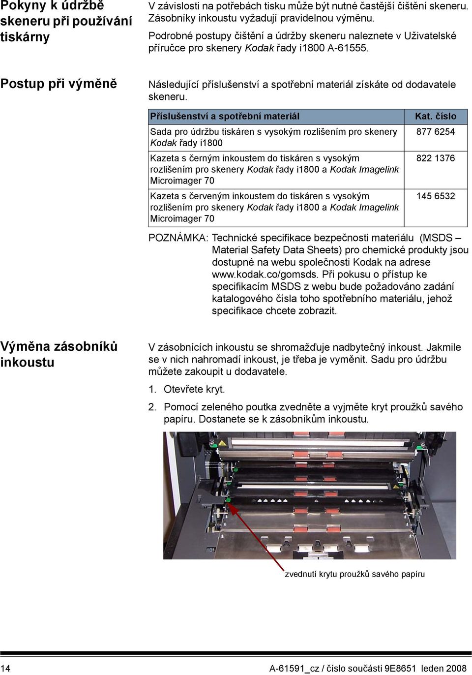 Postup při výměně Následující příslušenství a spotřební materiál získáte od dodavatele skeneru.