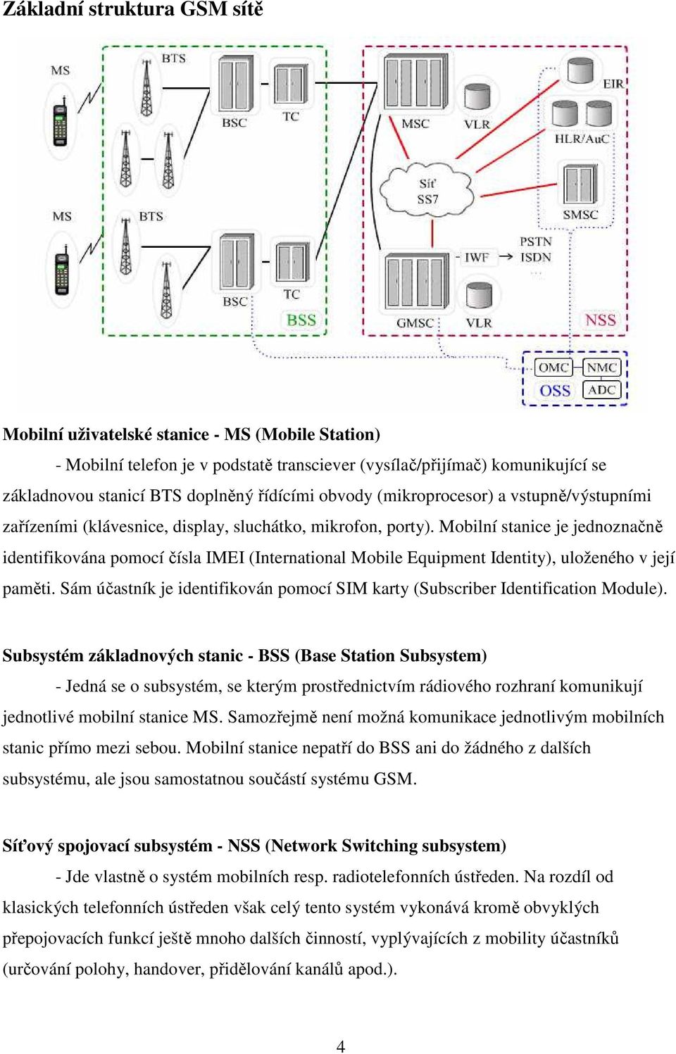 Mobilní stanice je jednoznačně identifikována pomocí čísla IMEI (International Mobile Equipment Identity), uloženého v její paměti.