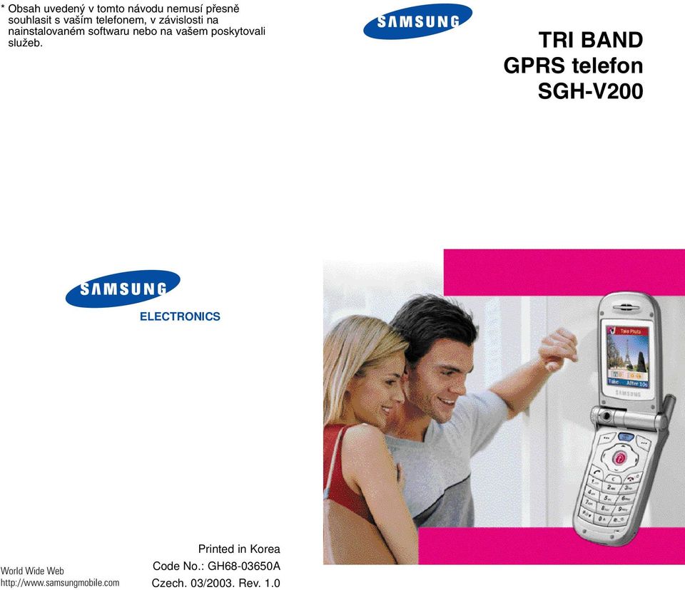 TRI BAND GPRS telefon SGH-V200 ELECTRONICS World Wide Web http://www.