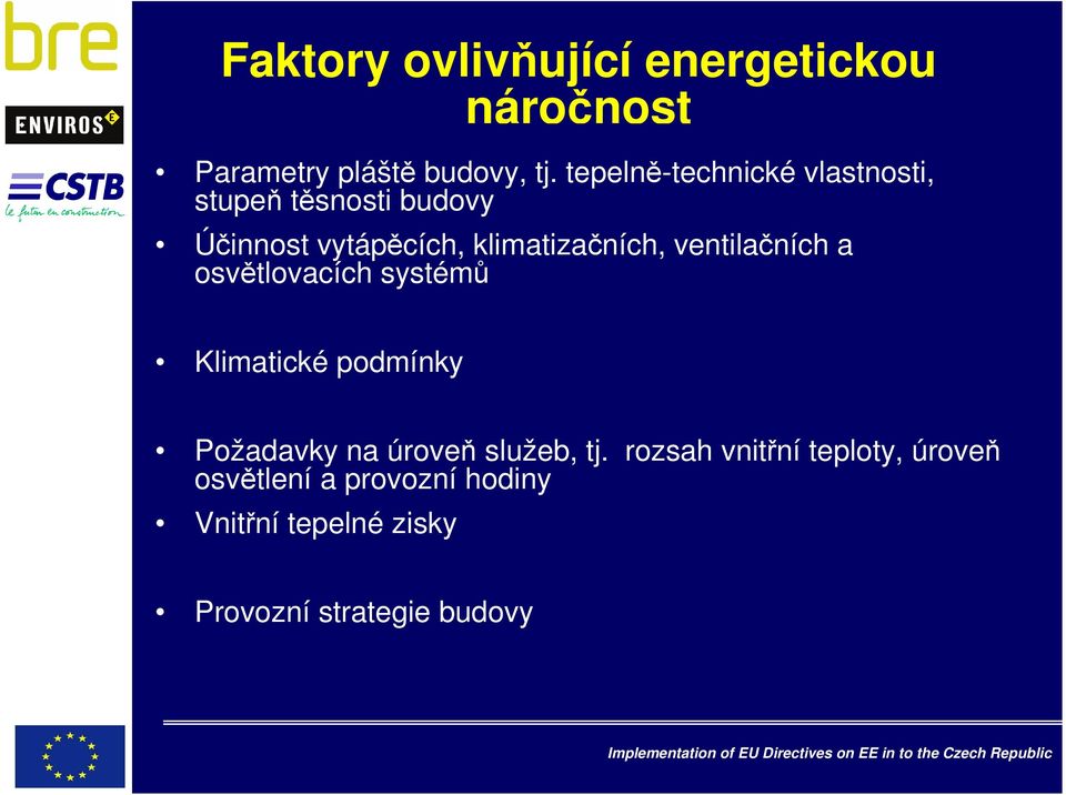 ventilačních a osvětlovacích systémů Klimatické podmínky Požadavky na úroveň služeb, tj.