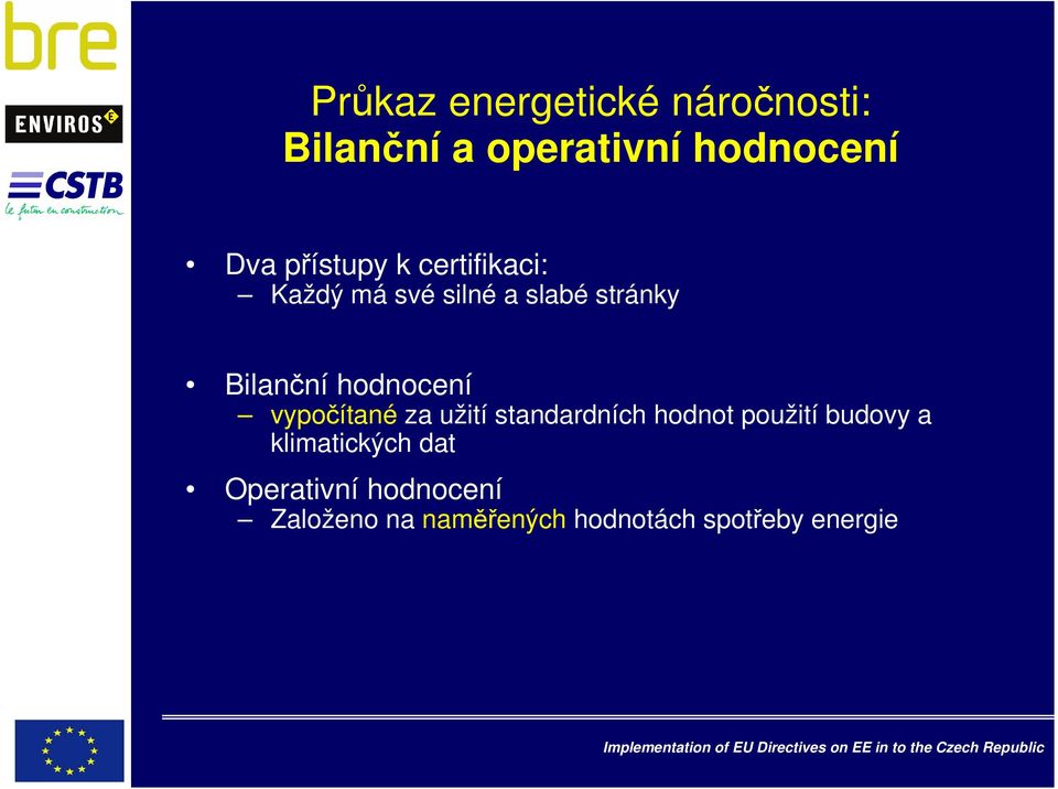hodnocení vypočítané za užití standardních hodnot použití budovy a