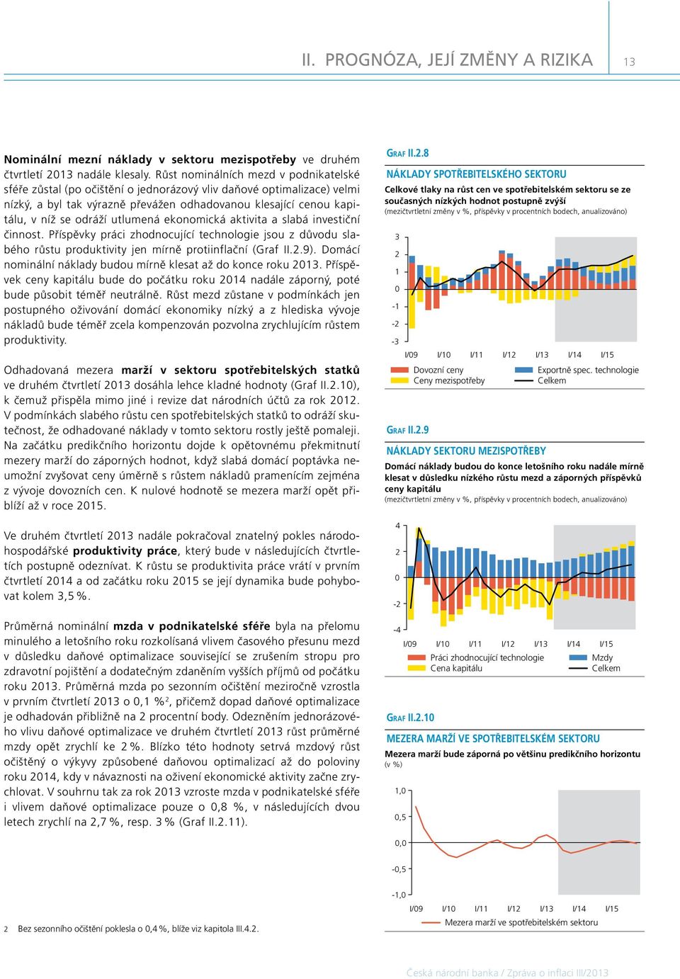 utlumená ekonomická aktivita a slabá investiční činnost. Příspěvky práci zhodnocující technologie jsou z důvodu slabého růstu produktivity jen mírně protiinflační (Graf II..9).