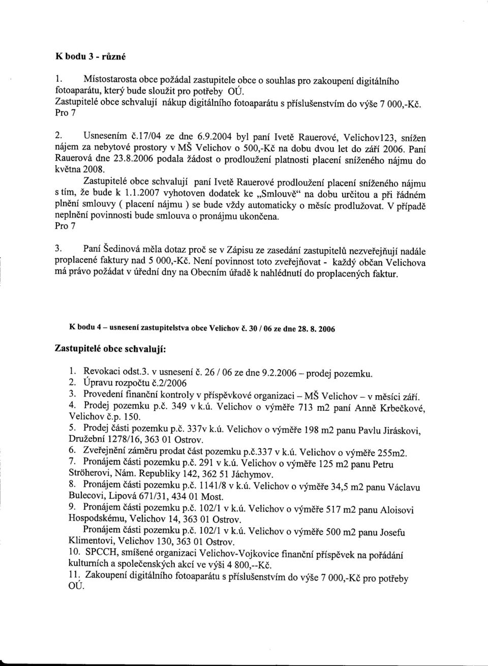 2004 byl pani Ivetd Rauerovd, Velichovl23, snizen n6jem za nebytov6 prostory v MS Vetchov o 500,-Kd na dobu dvou let do zitii 2006. pani Rauerovi dne 23.8.