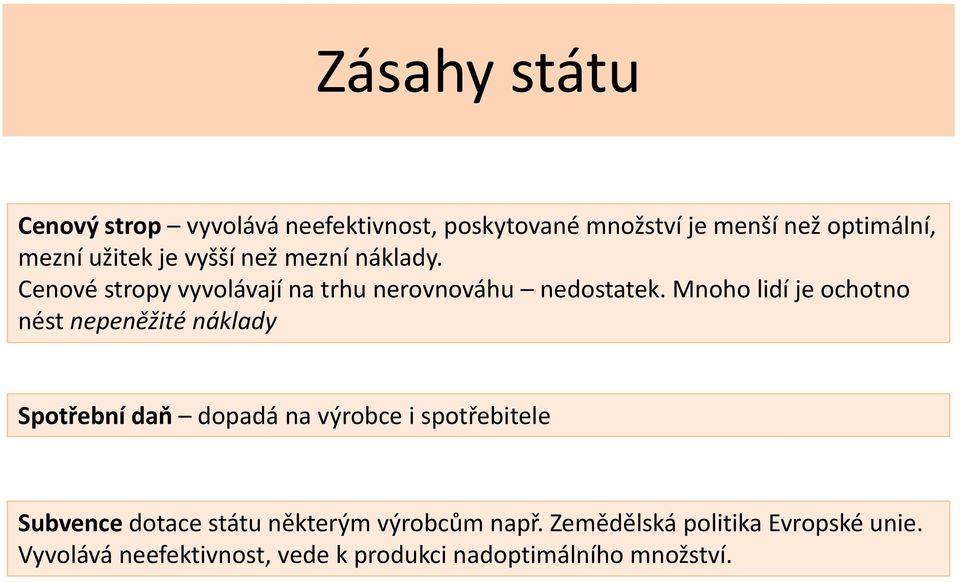 Mnoho lidí je ochotno nést nepeněžité náklady Spotřební daň dopadá na výrobce i spotřebitele Subvence