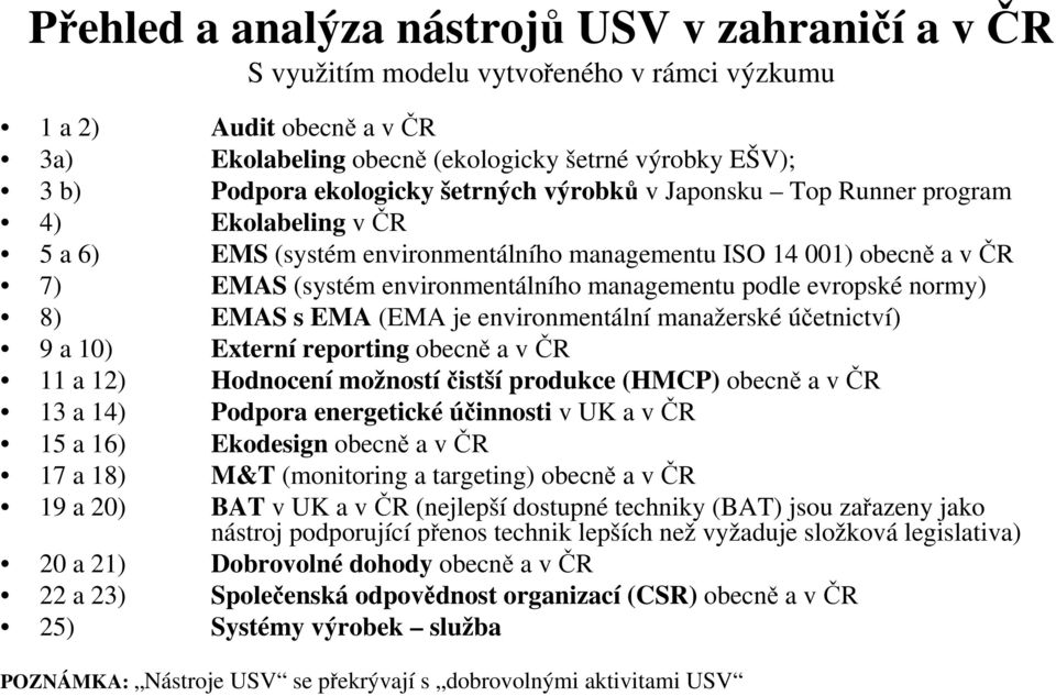 podle evropské normy) 8) EMAS s EMA (EMA je environmentální manažerské účetnictví) 9 a 10) Externí reporting obecně a v ČR 11 a 12) Hodnocení možnostíčistší produkce (HMCP) obecně a v ČR 13 a 14)