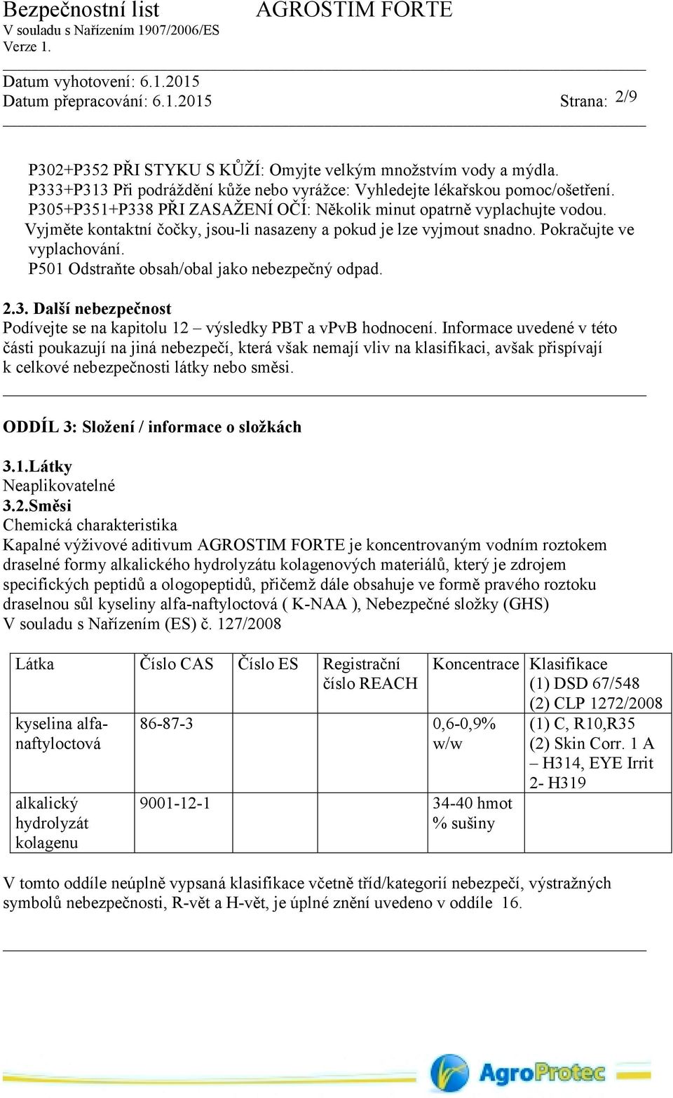 P501 Odstraňte obsah/obal jako nebezpečný odpad. 2.3. Další nebezpečnost Podívejte se na kapitolu 12 výsledky PBT a vpvb hodnocení.