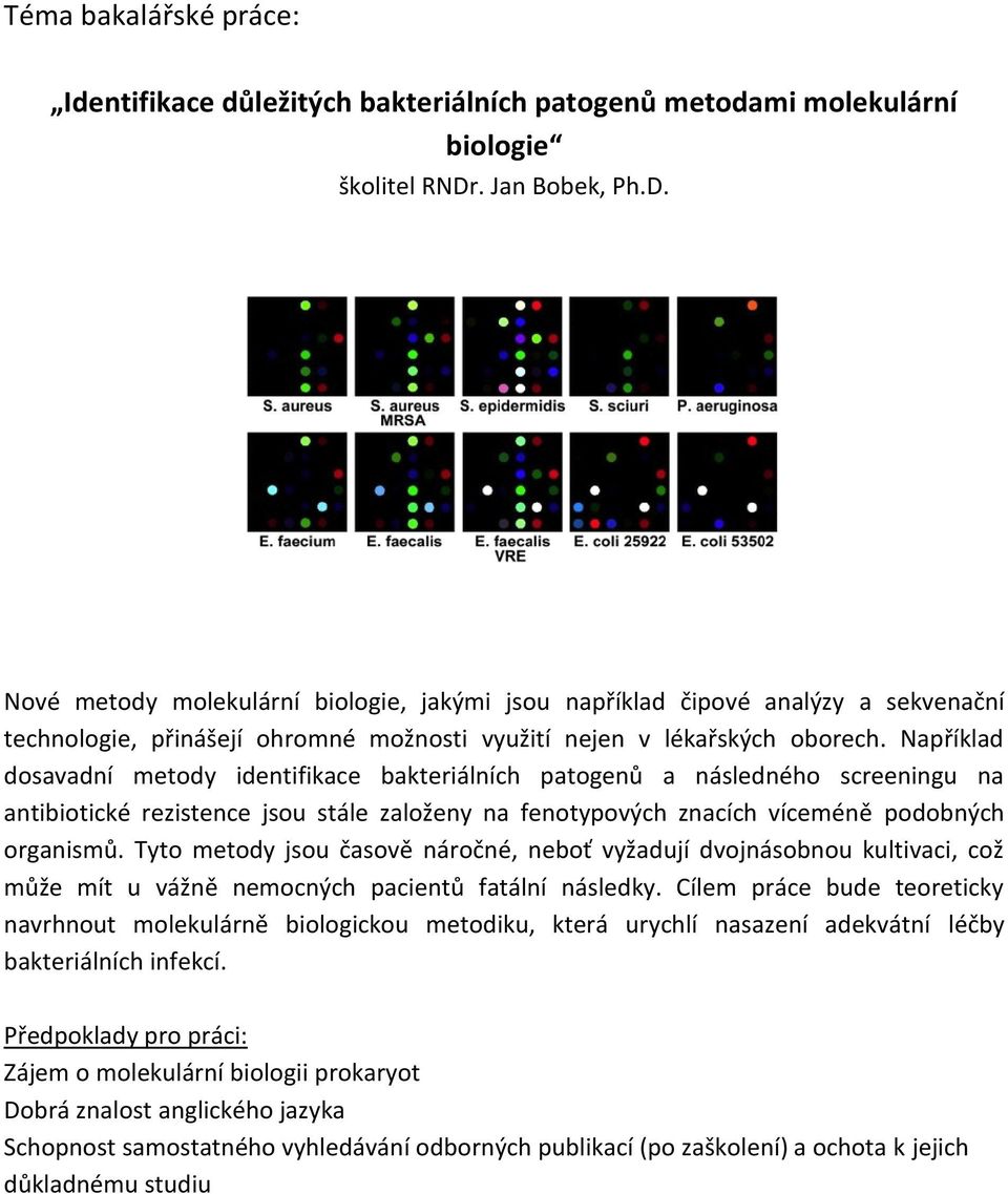 Například dosavadní metody identifikace bakteriálních patogenů a následného screeningu na antibiotické rezistence jsou stále založeny na fenotypových znacích víceméně podobných organismů.