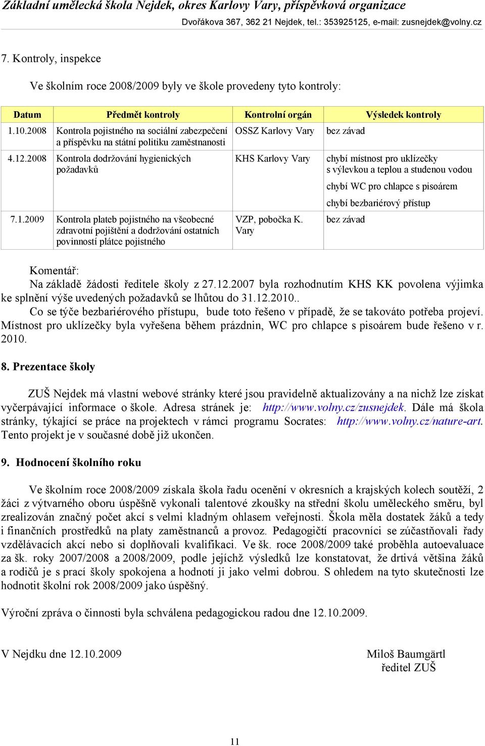 .2008 Kontrola dodržování hygienických požadavků 7.1.