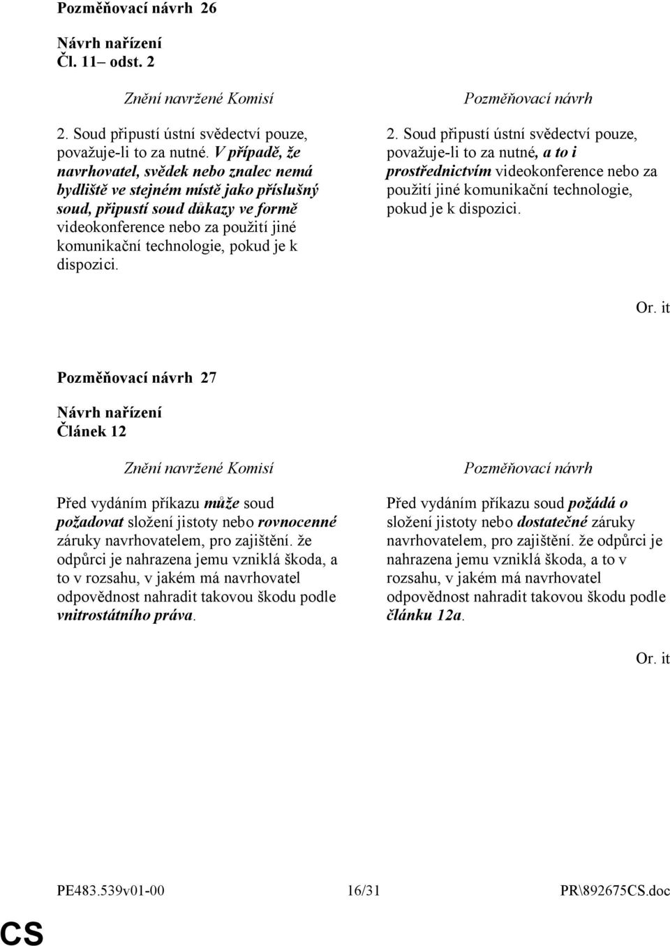 k dispozici. 2. Soud připustí ústní svědectví pouze, považuje-li to za nutné, a to i prostřednictvím videokonference nebo za použití jiné komunikační technologie, pokud je k dispozici.