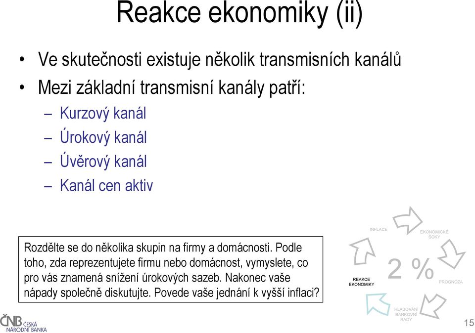 Podle toho, zda reprezentujete firmu nebo domácnost, vymyslete, co pro vás znamená snížení úrokových sazeb.