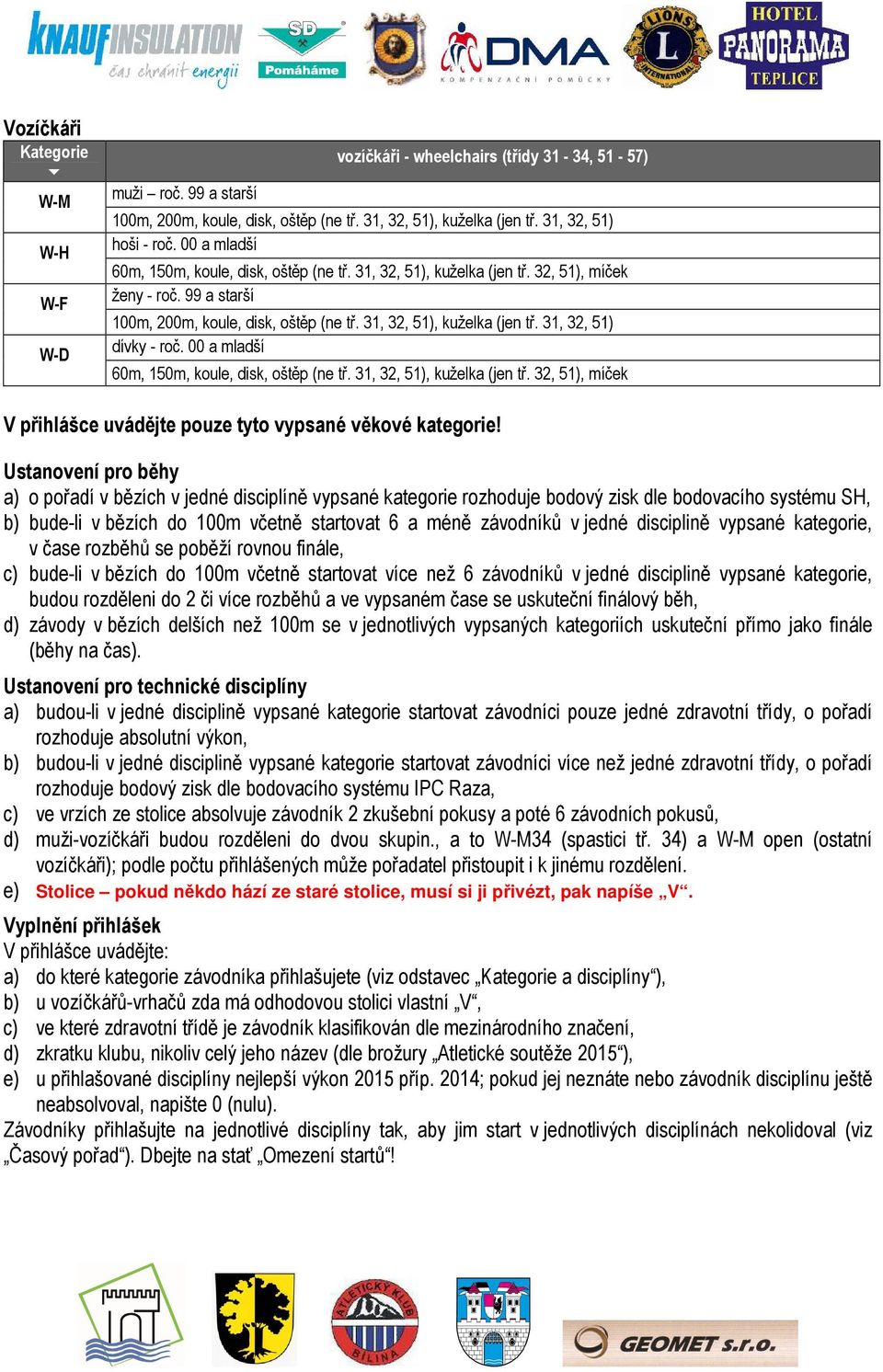 00 a mladší 60m, 150m,, disk, oštěp (ne tř. 31, 32, 51), kuželka (jen tř. 32, 51), míček V přihlášce uvádějte pouze tyto vypsané věkové kategorie!