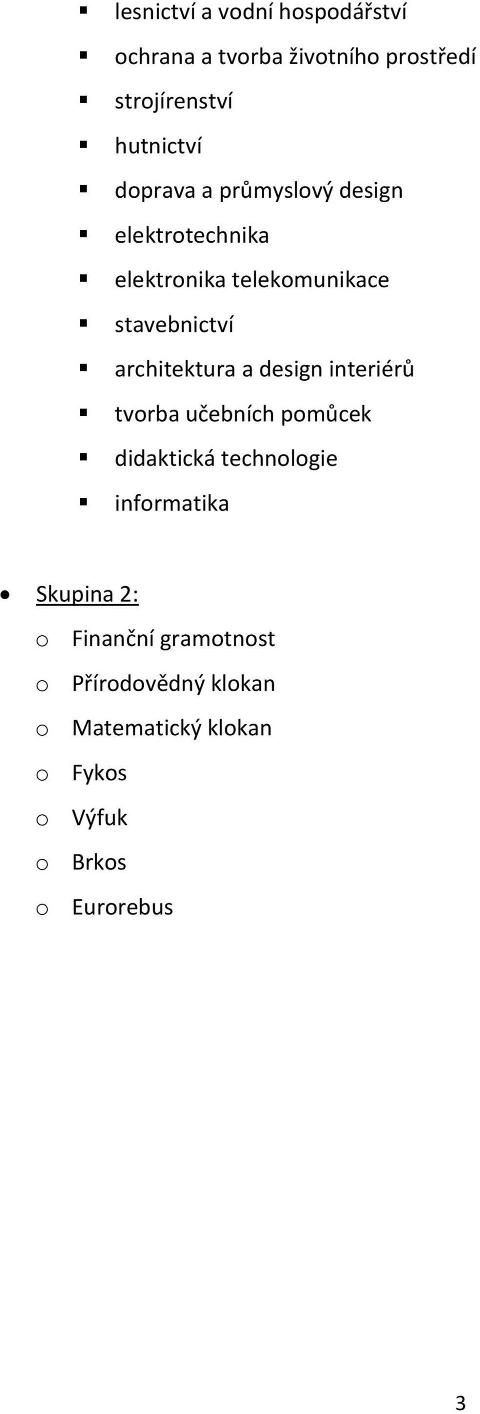 architektura a design interiérů tvorba učebních pomůcek didaktická technologie informatika