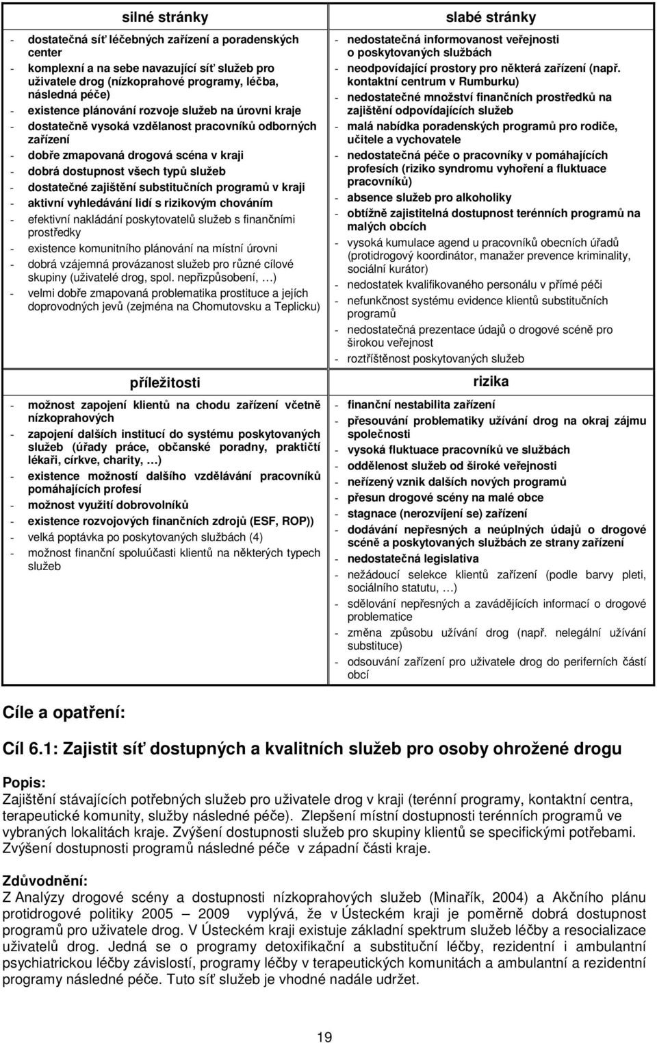 zajištění substitučních programů v kraji - aktivní vyhledávání lidí s rizikovým chováním - efektivní nakládání poskytovatelů služeb s finančními prostředky - existence komunitního plánování na místní