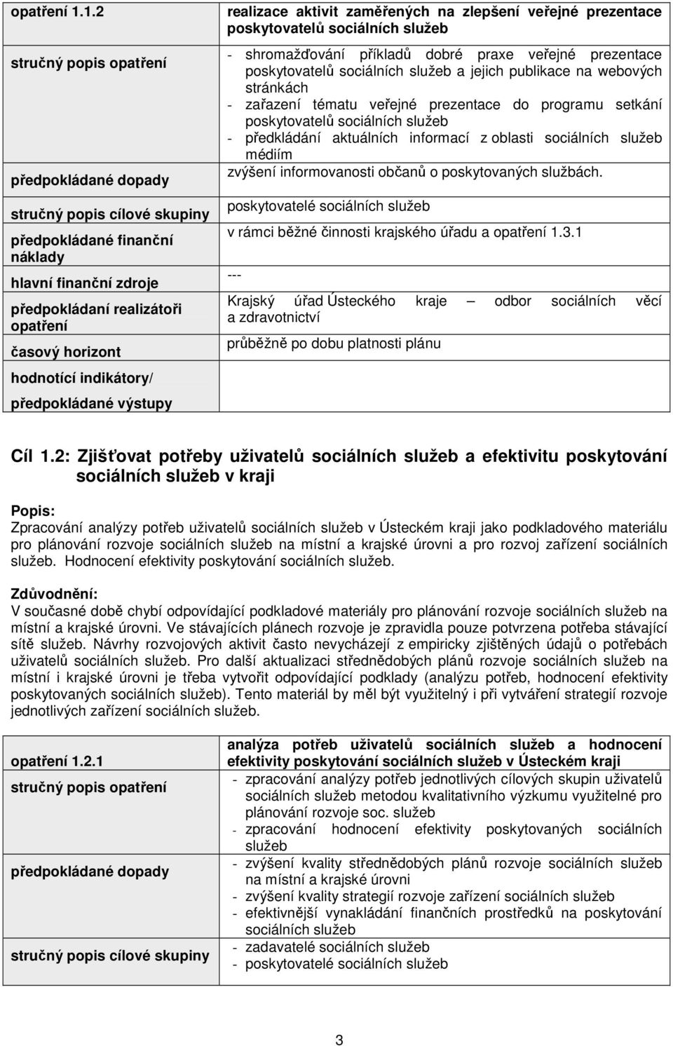zvýšení informovanosti občanů o poskytovaných službách. poskytovatelé sociálních služeb v rámci běžné činnosti krajského úřadu a 1.3.