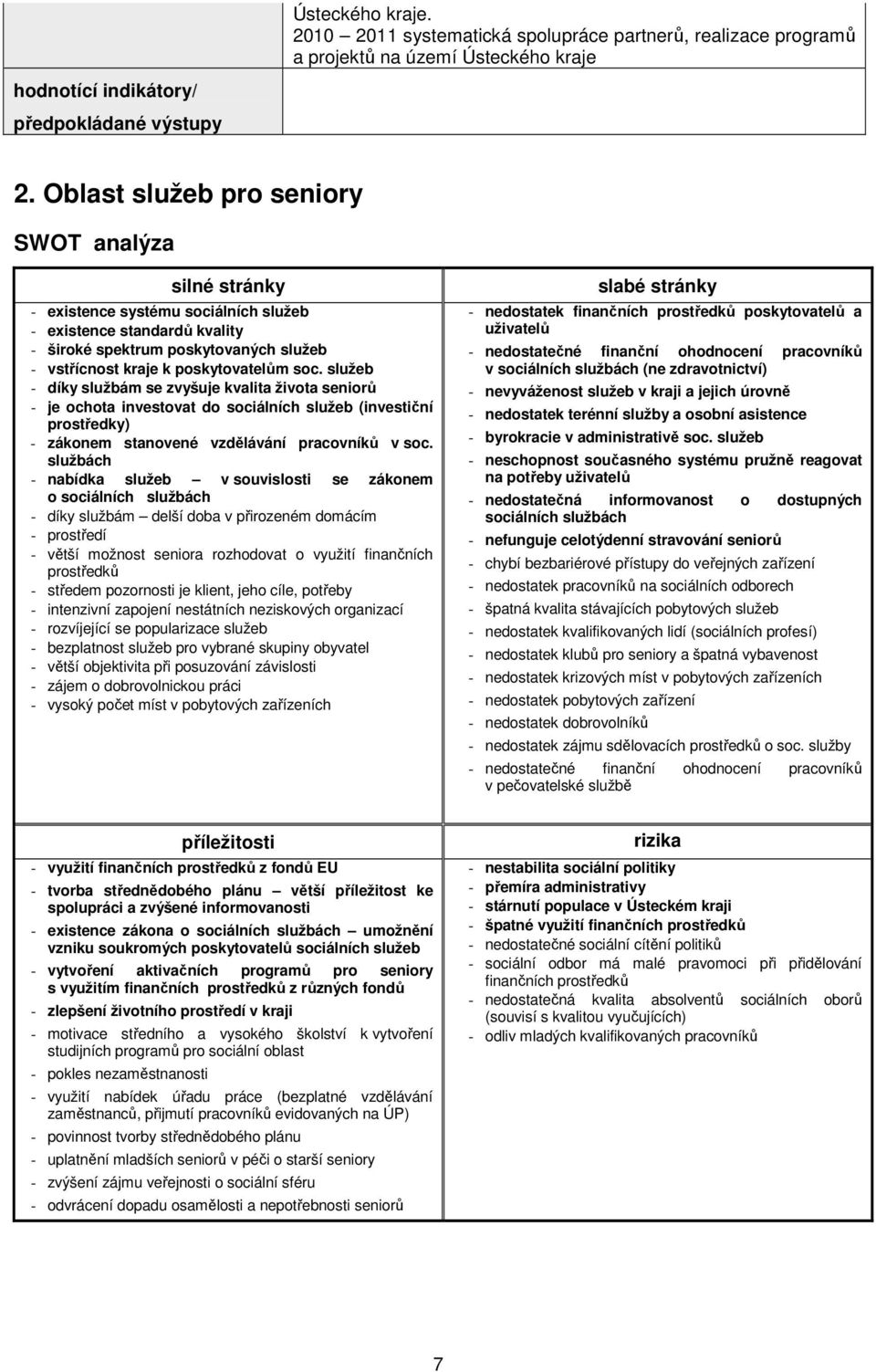 služeb - díky službám se zvyšuje kvalita života seniorů - je ochota investovat do sociálních služeb (investiční prostředky) - zákonem stanovené vzdělávání pracovníků v soc.