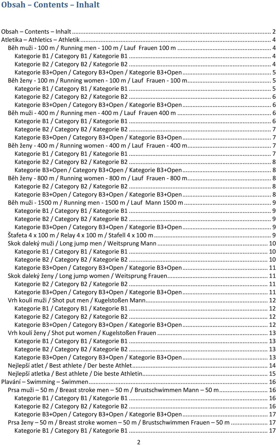 .. 6 Běh muži - 400 m / Running men - 400 m / Lauf Frauen 400 m... 6... 6... 7 Kategorie B3+Open / Category B3+Open / Kategorie B3+Open.