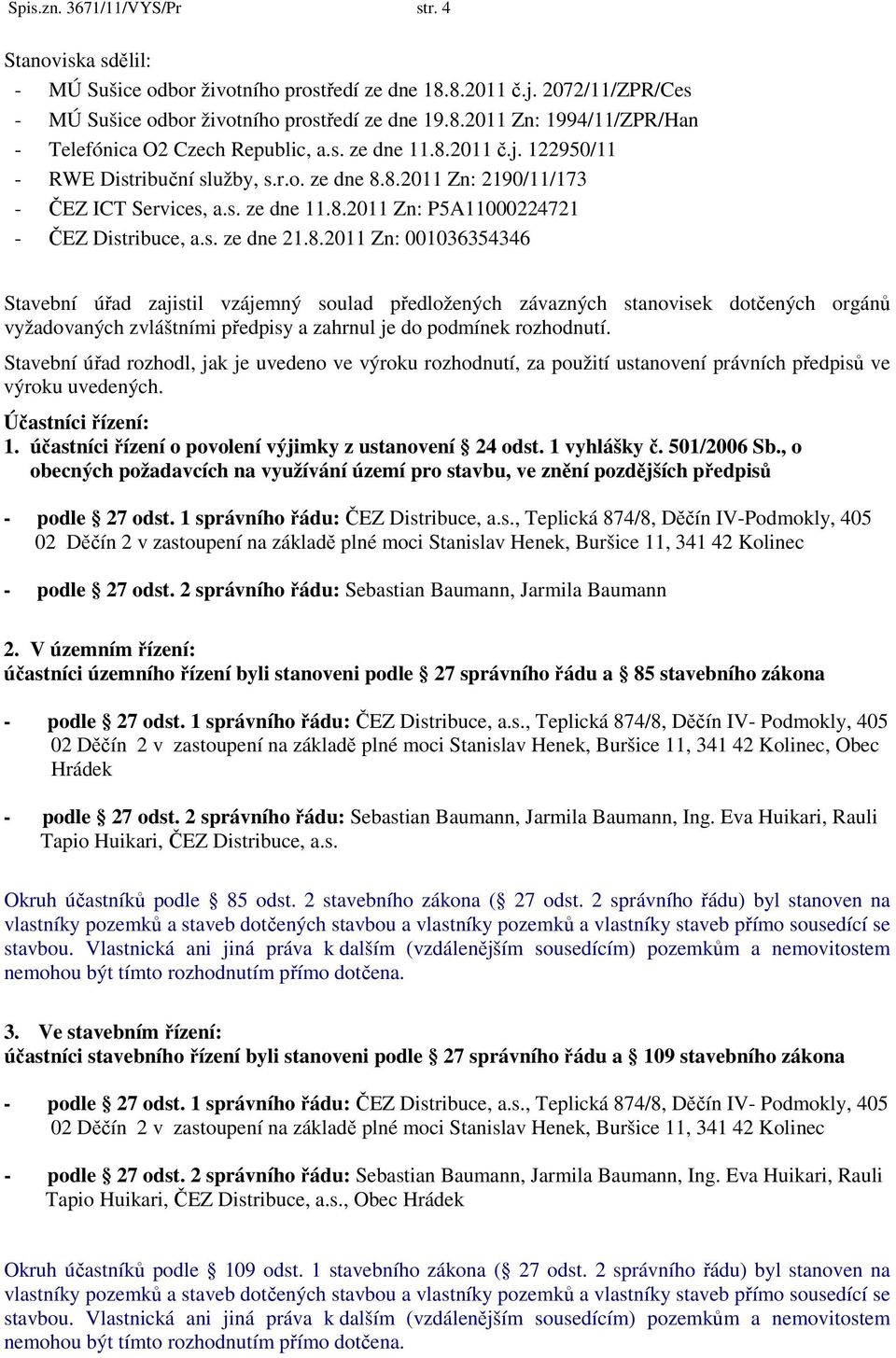 Stavební úřad rozhodl, jak je uvedeno ve výroku rozhodnutí, za použití ustanovení právních předpisů ve výroku uvedených. Účastníci řízení: 1. účastníci řízení o povolení výjimky z ustanovení 24 odst.