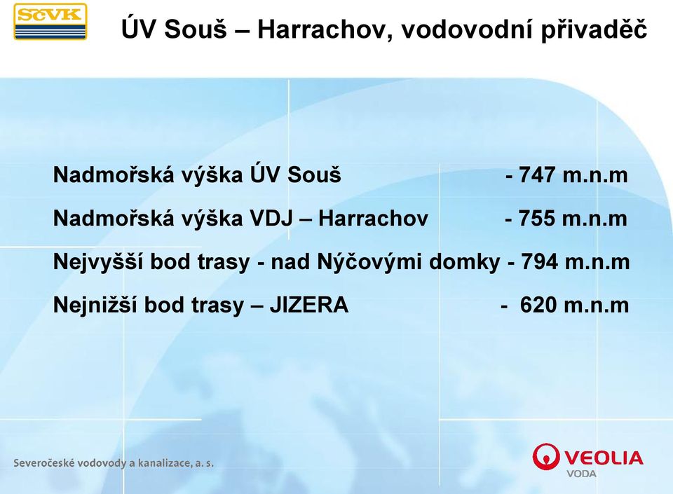m Nadmořská výška VDJ Harrachov - 755 m.n.